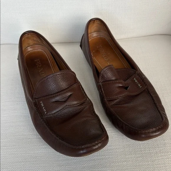 Prada | Shoes | Prada Brown Leather Slipon Loafers Moccasin  display picture 1